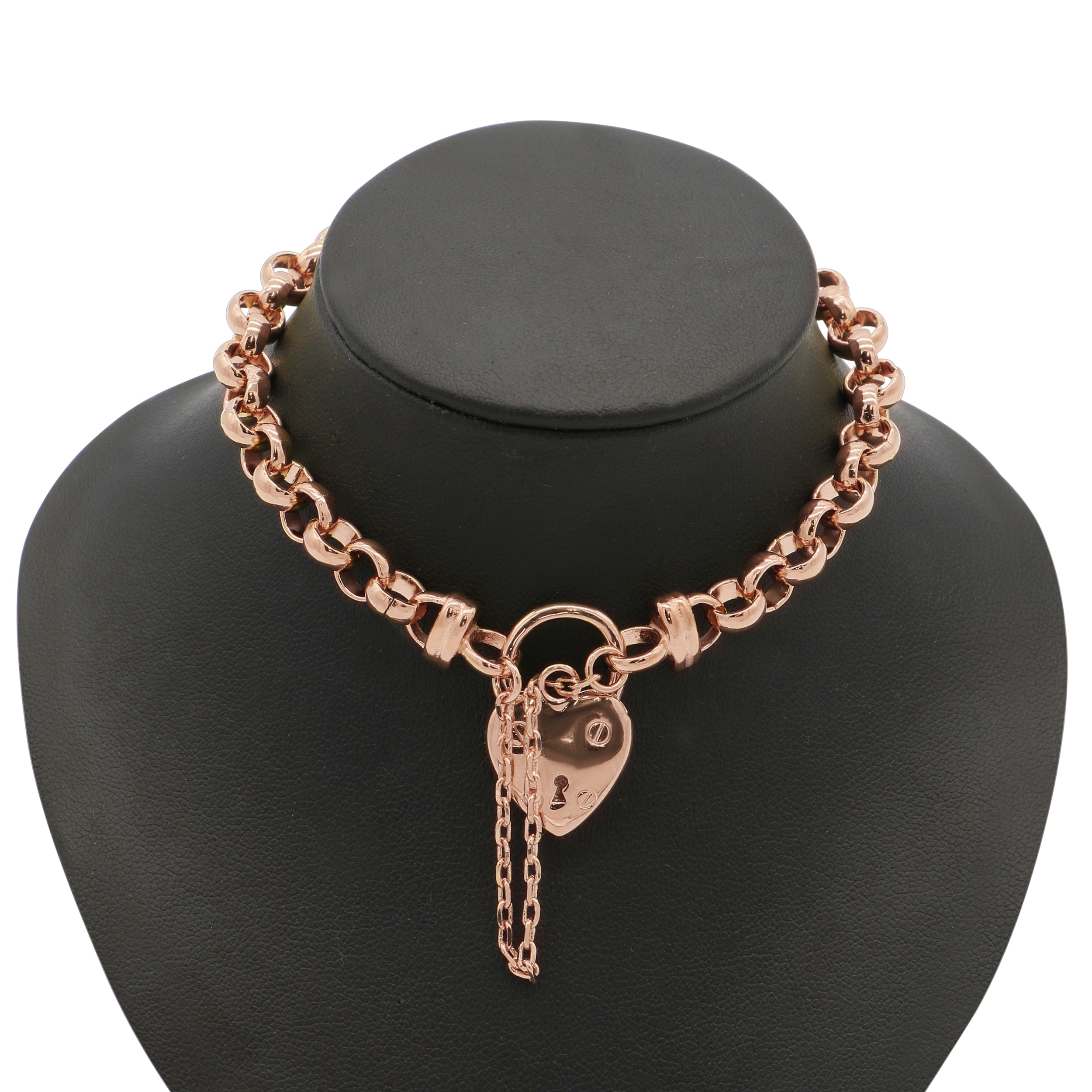 18ct Heavy Rose Gold Plated 6mm Belcher Chain Bracelet with a Small Plain Heart Locket - USA Made