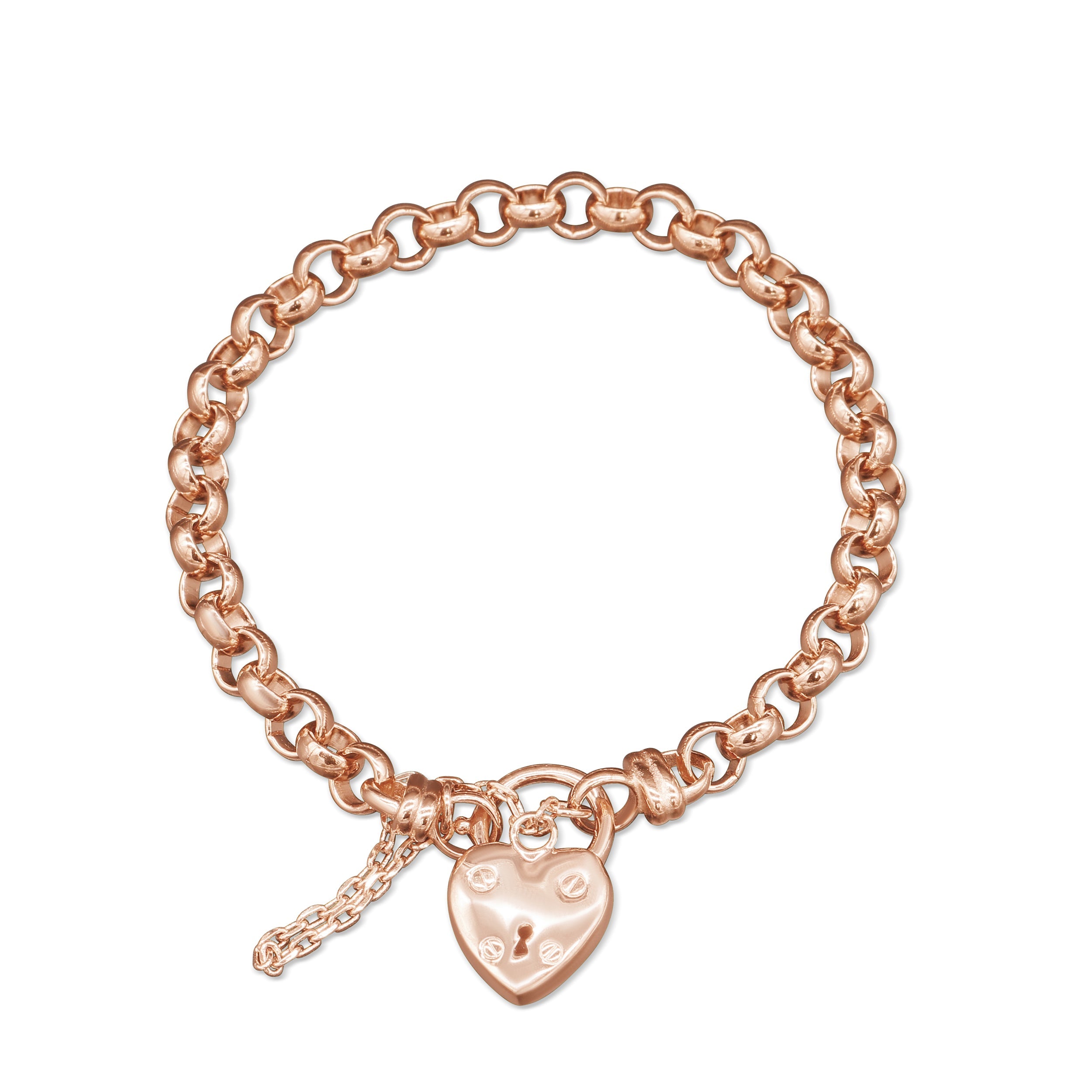18ct Heavy Rose Gold Plated 6mm Belcher Chain Bracelet with a Small Plain Heart Locket - USA Made