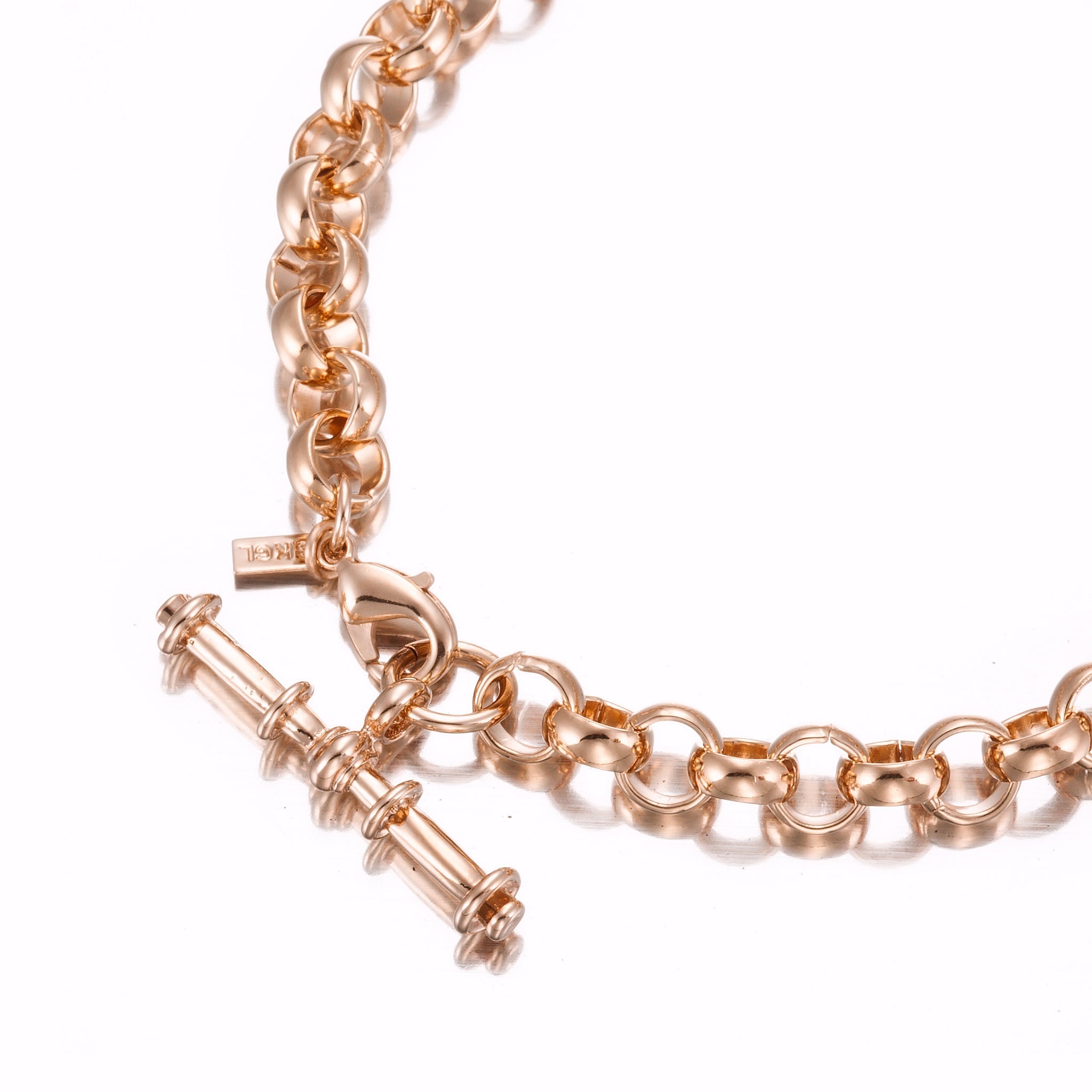 18ct Heavy Rose Gold Plated 6mm Belcher Chain Bracelet with T-Bar End - USA Made