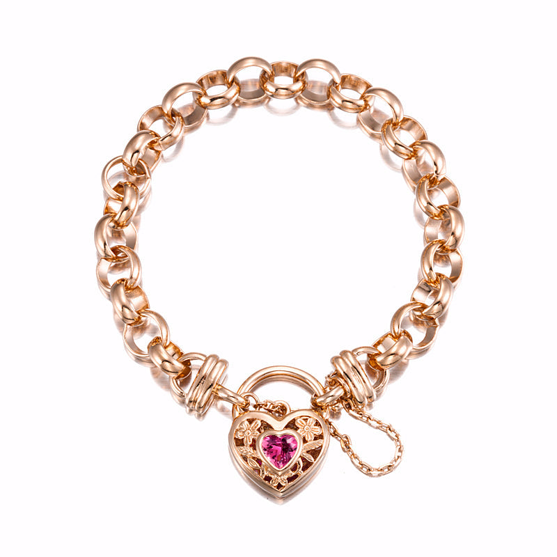 18ct Heavy Rose Gold Plated 10mm Belcher Chain Bracelet with a Pink Filigree Locket - USA Made