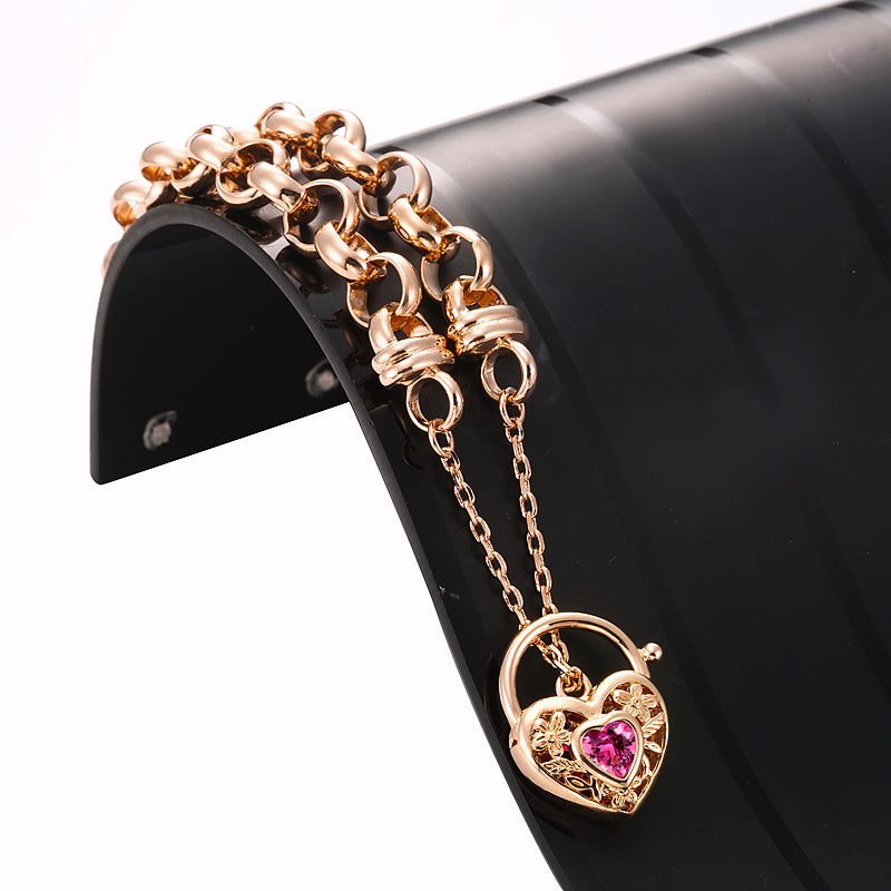 18ct Heavy Rose Gold Plated 10mm Belcher Chain Bracelet with a Pink Filigree Locket - USA Made