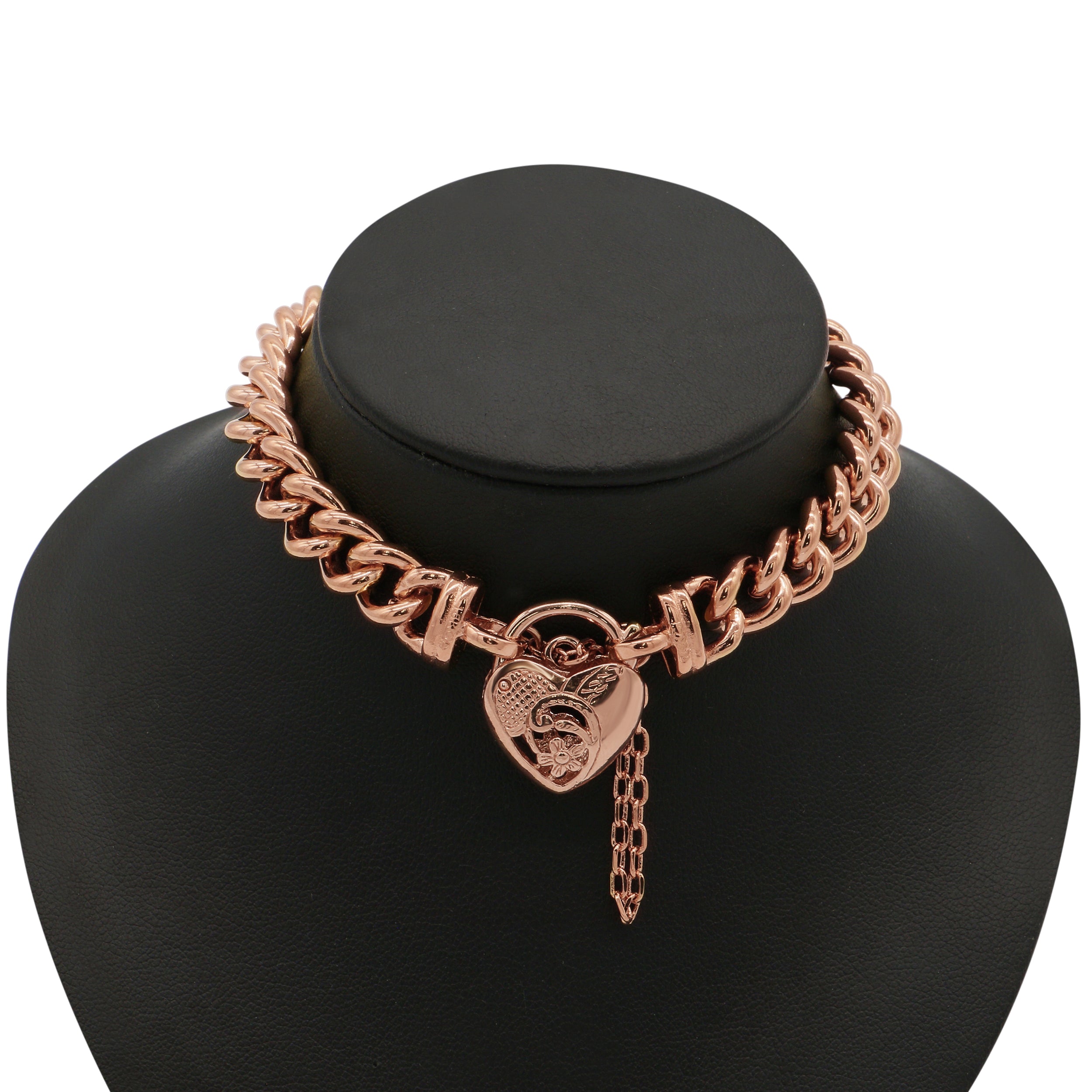 18ct Heavy Rose Gold Plated 8mm Euro Chain Bracelet with a Vegas Heart Locket - USA Made