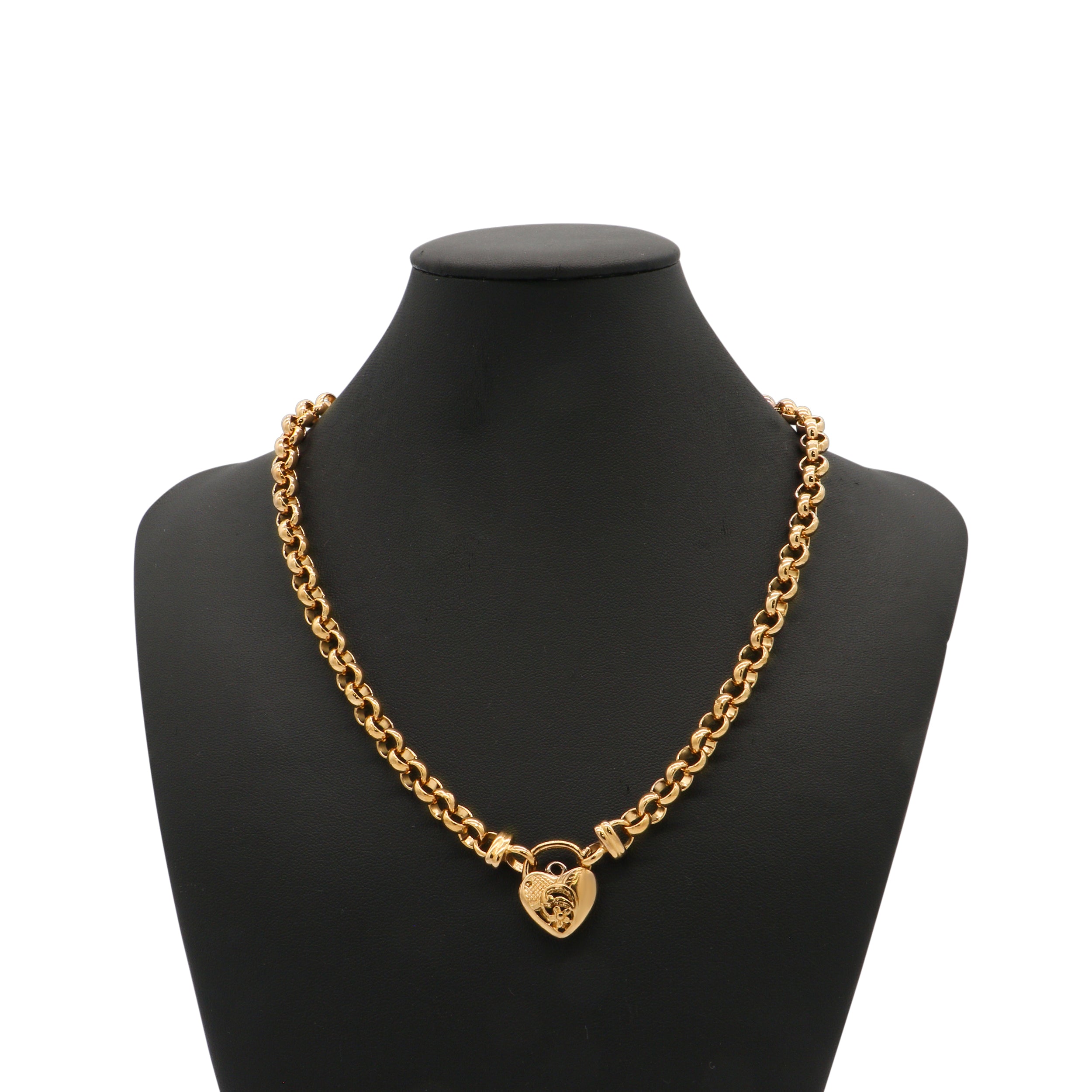 18ct Heavy Yellow Gold Plated 6mm Belcher Chain Necklace with a Vegas Heart Locket - USA Made