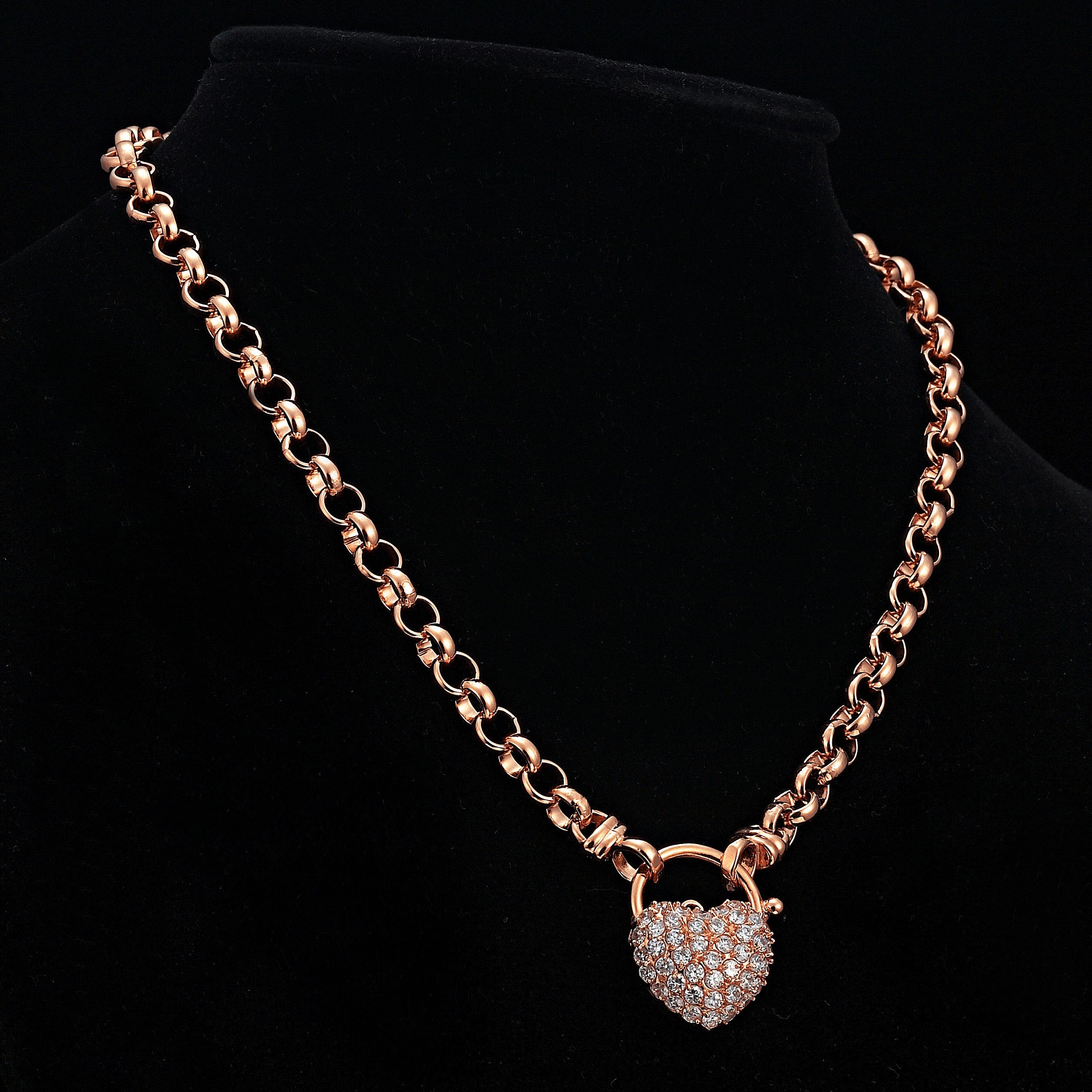 18ct Heavy Rose Gold Plated 6mm Belcher Chain Necklace Featuring a Simulated Diamond Locket - USA Made